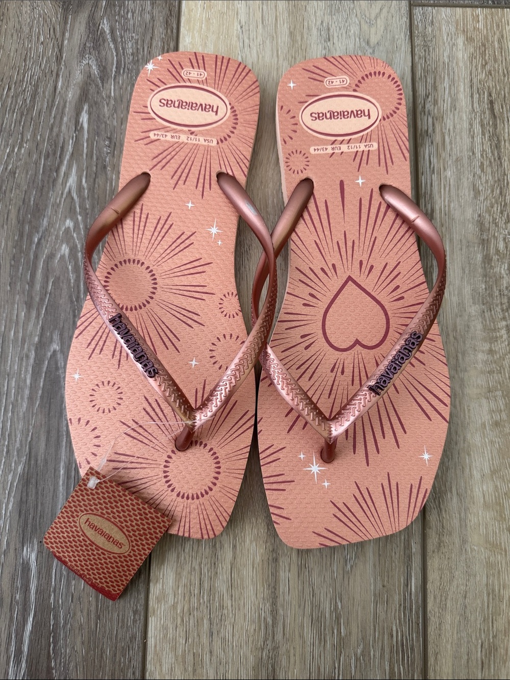 NWT Havaianas Metallic Rose Flip Flops Sz 11/12